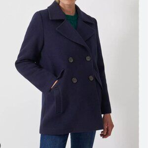 Barbour Ingrid Double Breasted Wool Blend Peacoat in Navy MSRP$565 British Chic
